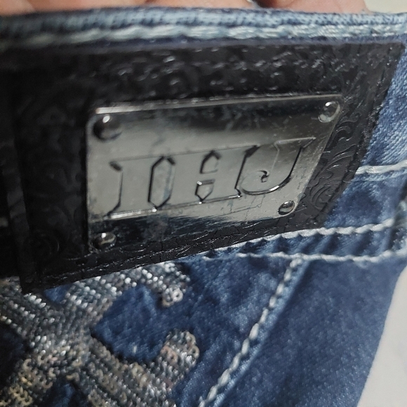 Iron Horse Blue Jeans Denim Pants Embellish Rhinestone Boot Flare Wide Size 12 - Picture 9 of 15